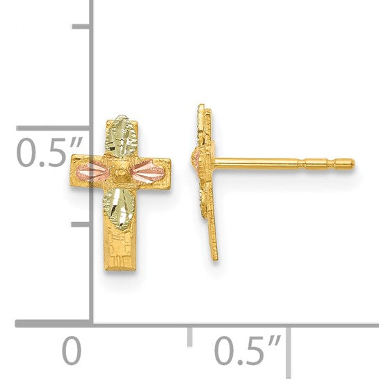 10kt Tri-Color Black Hills Gold Cross Earrings