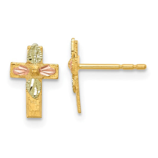 10kt Tri-Color Black Hills Gold Cross Earrings
