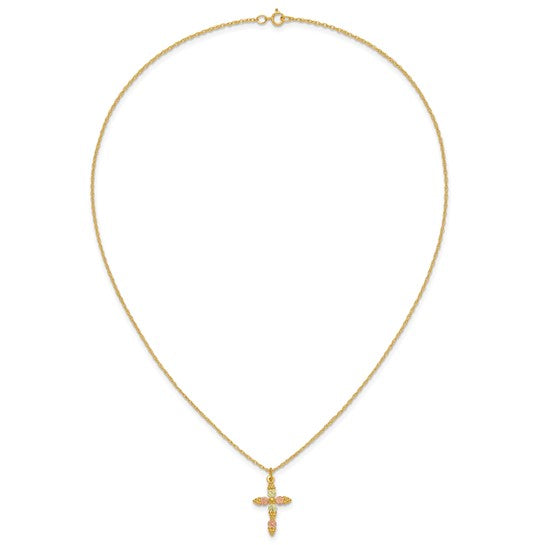 10kt Tri-Color Black Hills Gold Cross Necklace