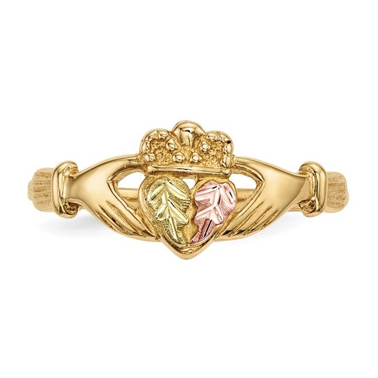 10kt Tri-Color Black Hills Gold Claddagh Ring