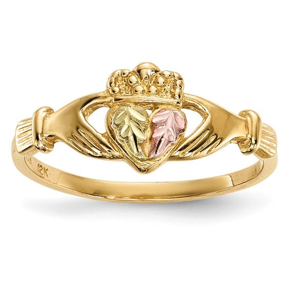 10kt Tri-Color Black Hills Gold Claddagh Ring