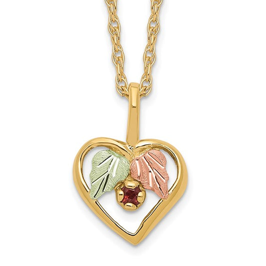 10kt Tri-Color Black Hills Gold Heart Garnet Necklace