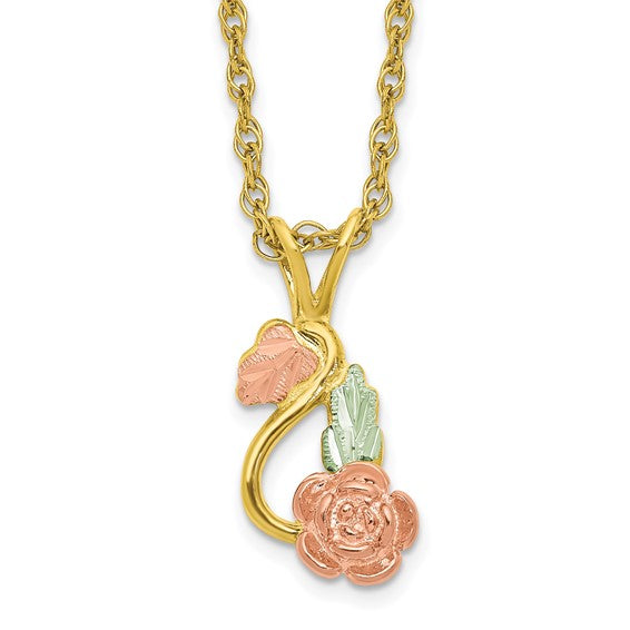 10KT Tri-color w/14K Gold-filled Chain Black Hills Gold Necklace