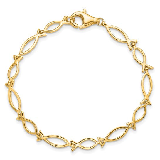 10kt Yellow Gold Solid Polished Religious Ichthus Fish Bracelet