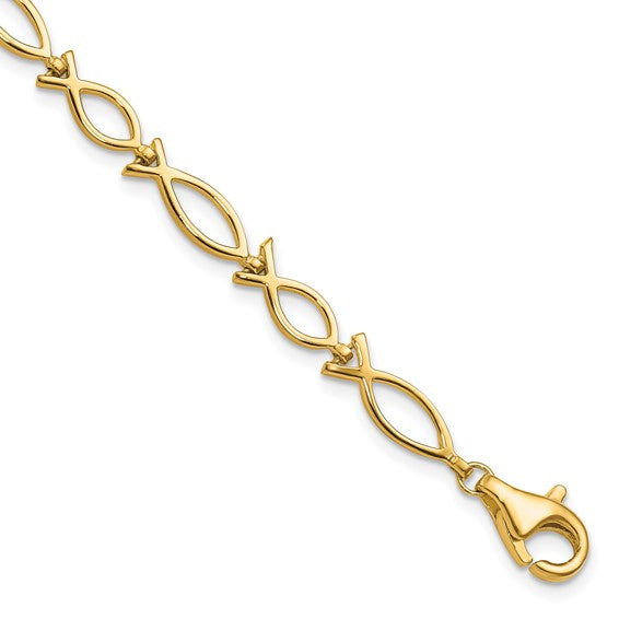 10kt Yellow Gold Solid Polished Religious Ichthus Fish Bracelet