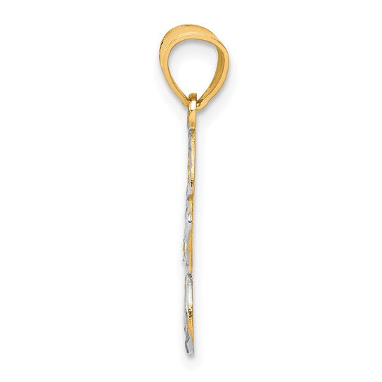 10KT Yellow Gold w/Rhodium Filigree Flower Charm