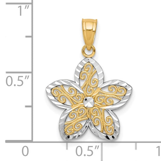 10KT Yellow Gold w/Rhodium Filigree Flower Charm