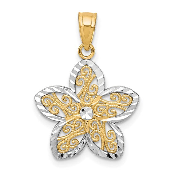 10KT Yellow Gold w/Rhodium Filigree Flower Charm