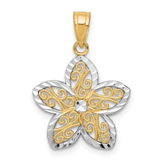 10KT Yellow Gold w/Rhodium Filigree Flower Charm
