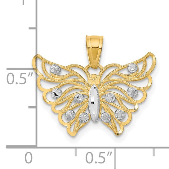 10KT Yellow Gold w/ Rhodium Butterfly Pendant