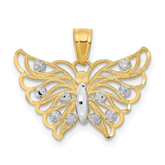10KT Yellow Gold w/ Rhodium Butterfly Pendant