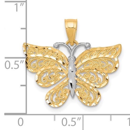 10KT Yellow Gold w/ Rhodium Butterfly Pendant