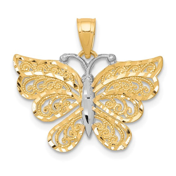 10KT Yellow Gold w/ Rhodium Butterfly Pendant