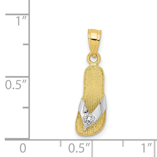 10kt Yellow Gold & Rhodium CZ Flip Flop Charm