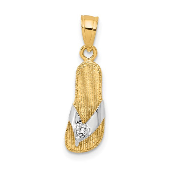 10kt Yellow Gold & Rhodium CZ Flip Flop Charm