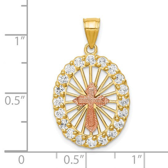 10kt Yellow Gold Two-tone CZ Cross Pendant
