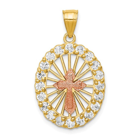 10kt Yellow Gold Two-tone CZ Cross Pendant
