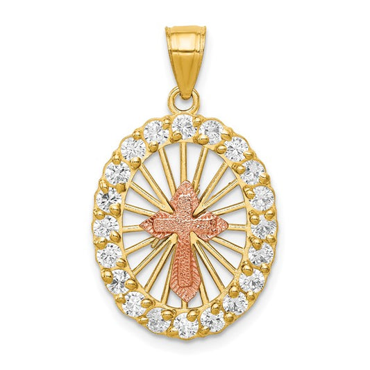 10kt Yellow Gold Two-tone CZ Cross Pendant