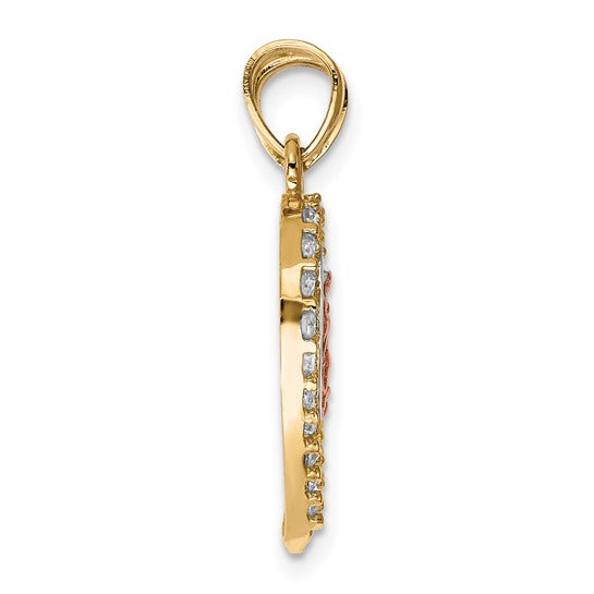 10kt Two-tone w/ White Rhodium CZ Religious Break-apart Heart Pendant