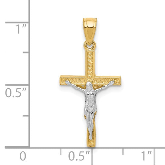10KT Two Tone w/ Rhodium Crucifix Pendant