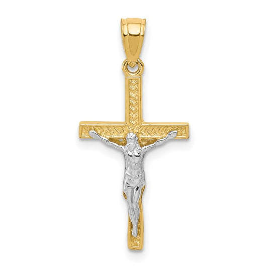 10KT Two Tone w/ Rhodium Crucifix Pendant