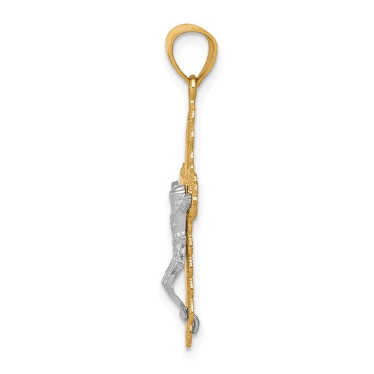 10kt Yellow Gold w/ Rhodium Filigree Crucifix Pendant