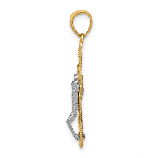 10kt Yellow Gold w/ Rhodium Filigree Crucifix Pendant