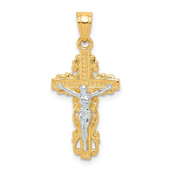 10kt Yellow Gold w/ Rhodium Crucifix Pendant