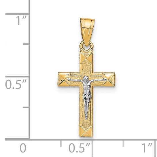 10kt Yellow Gold w/ Rhodium Small Crucifix Pendant