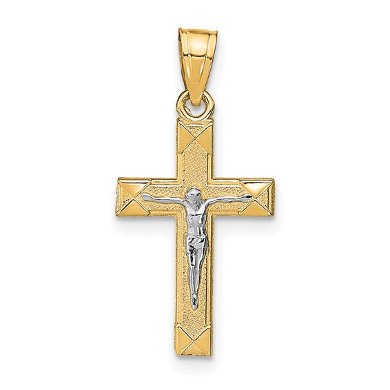 10kt Yellow Gold w/ Rhodium Small Crucifix Pendant