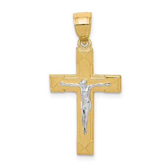 10kt Yellow Gold w/ Rhodium Crucifix Pendant
