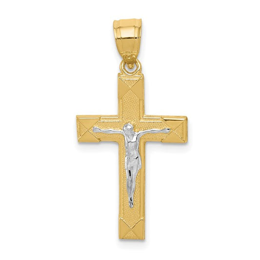 10kt Yellow Gold w/ Rhodium Crucifix Pendant
