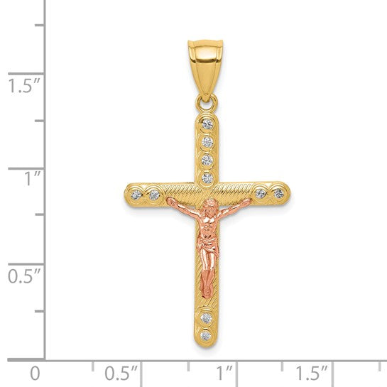 10kt Two-tone CZ Crucifix Pendant