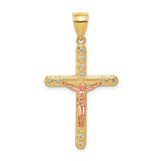 10kt Two-tone CZ Crucifix Pendant