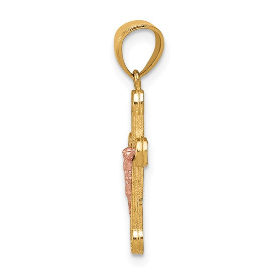10kt Two-tone Yellow and Rose Gold CZ Crucifix Pendant