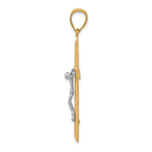 10KT Yellow Gold w/ Rhodium Diamond-Cut Crucifix Pendant