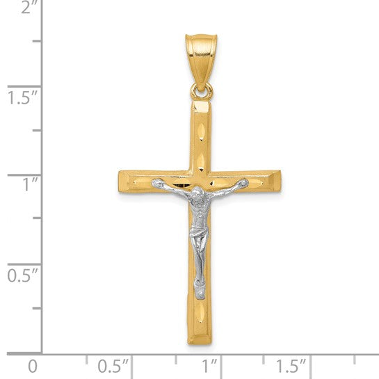 10KT Yellow Gold w/ Rhodium Diamond-Cut Crucifix Pendant