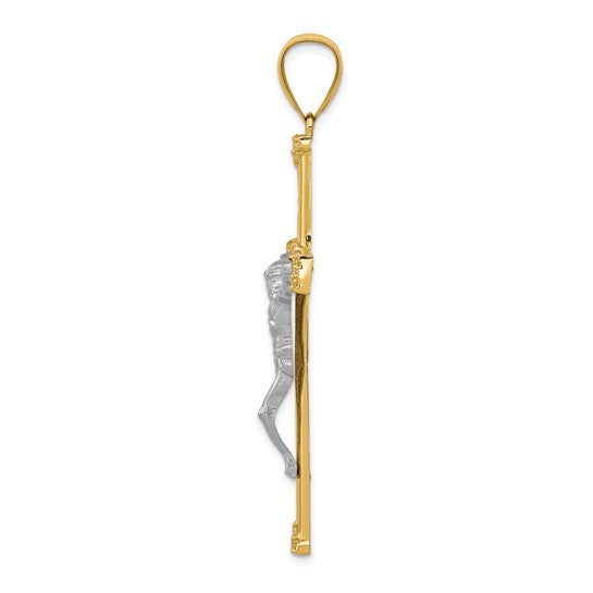 10KT Yellow Gold w/ Rhodium CZ Crucifix Pendant