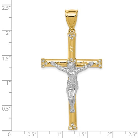 10KT Yellow Gold w/ Rhodium CZ Crucifix Pendant