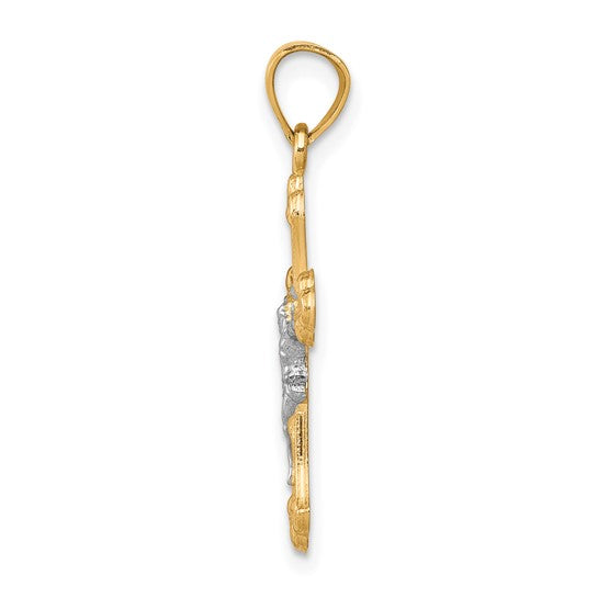 10KT Yellow Gold w/Rhodium Crucifix Pendant