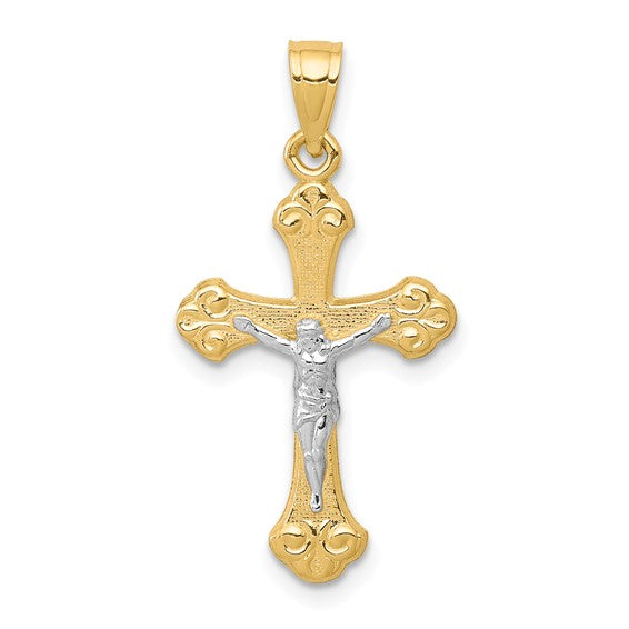 10KT Yellow Gold w/Rhodium Crucifix Pendant