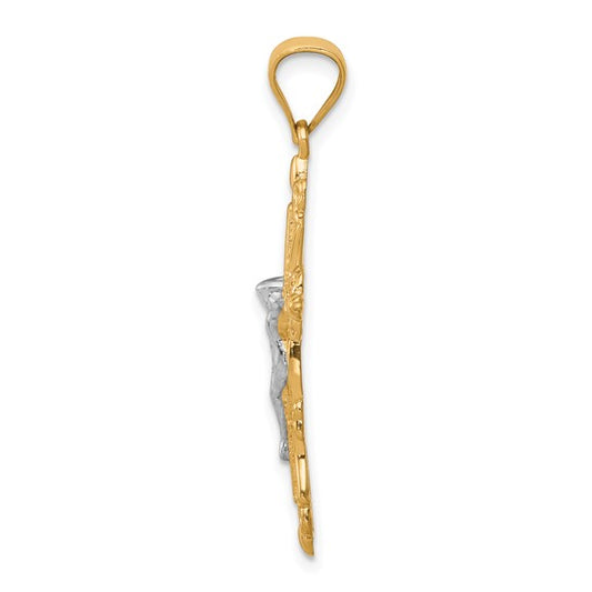 10KT Yellow Gold w/Rhodium Crucifix Pendant