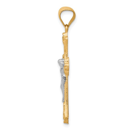 10kt Yellow Gold w/Rhodium Fleur De Lis Crucifix Pendant