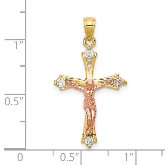 10kt Two-tone CZ Crucifix Pendant