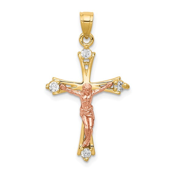 10kt Two-tone CZ Crucifix Pendant