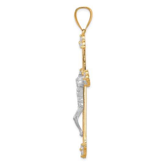 10KT Two tone w/Rhodium CZ Crucifix Pendant