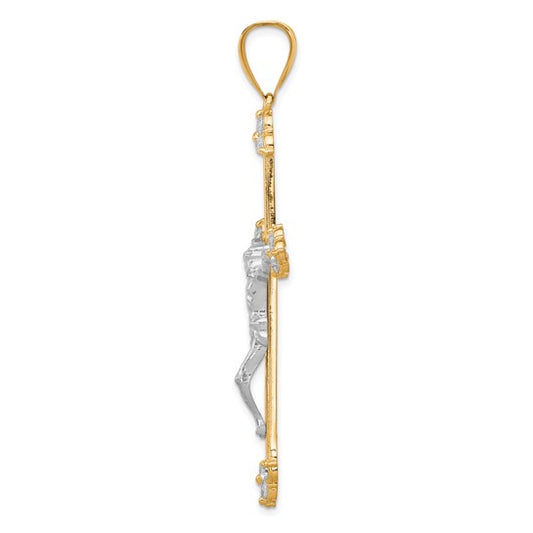 10KT Two tone w/Rhodium CZ Crucifix Pendant