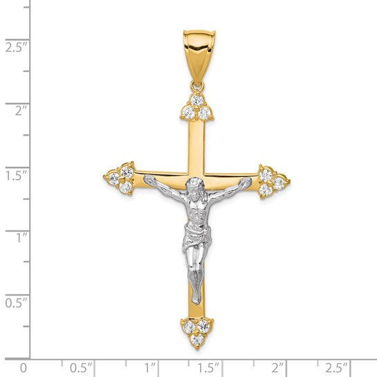 10KT Two tone w/Rhodium CZ Crucifix Pendant
