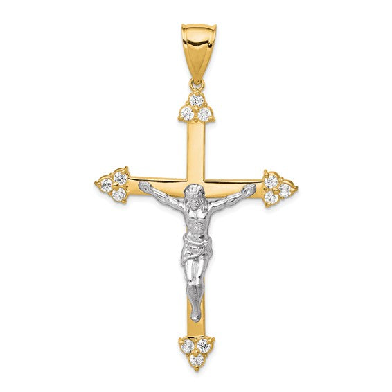 10KT Two tone w/Rhodium CZ Crucifix Pendant
