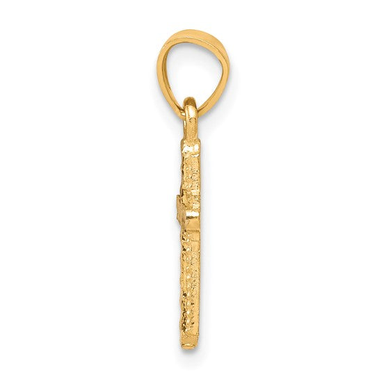 10KT Yellow and White Rhodium Diamond-Cut Cross Pendant